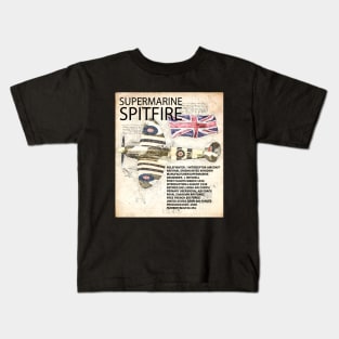 RAF Submarine Spitfire Aircraft Da Vinci Style Aeroplane Kids T-Shirt